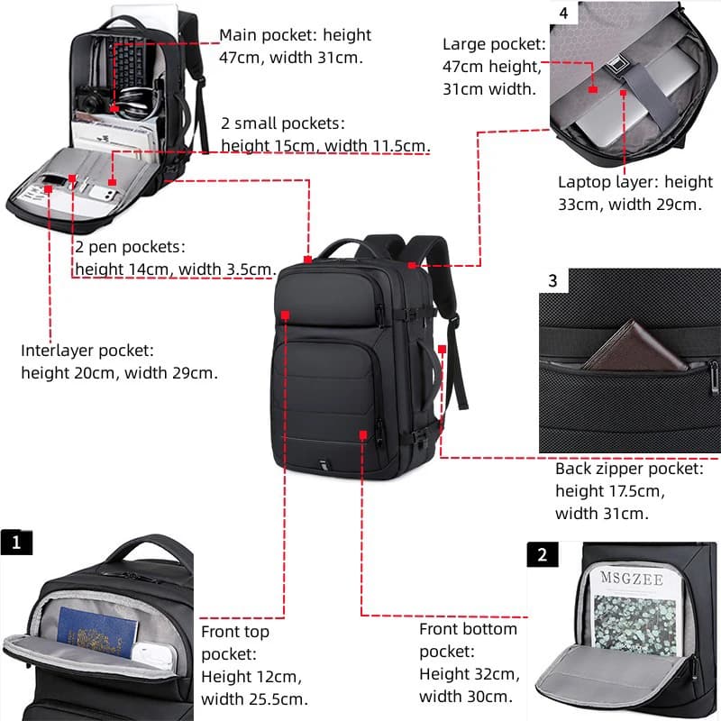 Sac à dos homme extensible 17 pouces étanche USB - Sac école sport voyage ordinateur portable