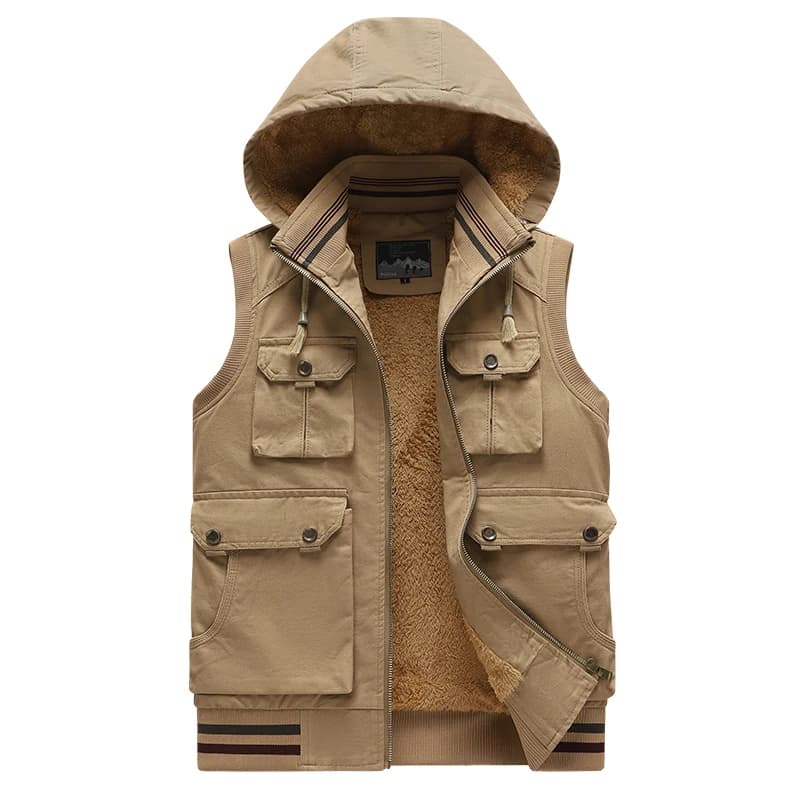 Gilet homme chaud en laine de mouton - Veste sans manches épaisse pour pêche hivernale et outdoor