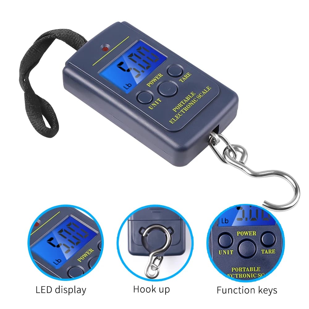 Balance numérique portative 0.01kg-40kg avec écran LCD pour peser bagages et poissons
