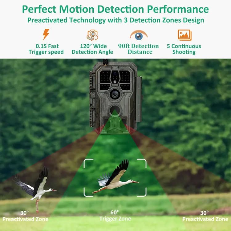 A280W caméra trail jeu 64MP WiFi avec LEDs sans lueur angle détection 120 degrés réglage application