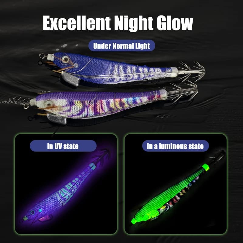 Set 5 leurres lumineux LEYDUN pour calmar et seiche - Appâts egi purple pour pêche profonde en mer
