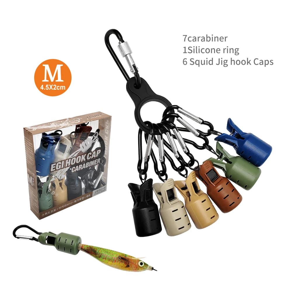 Kit de 6 protège-leurres pour calmar Egi et seiche, avec mousqueton pour la pêche à l'encornet