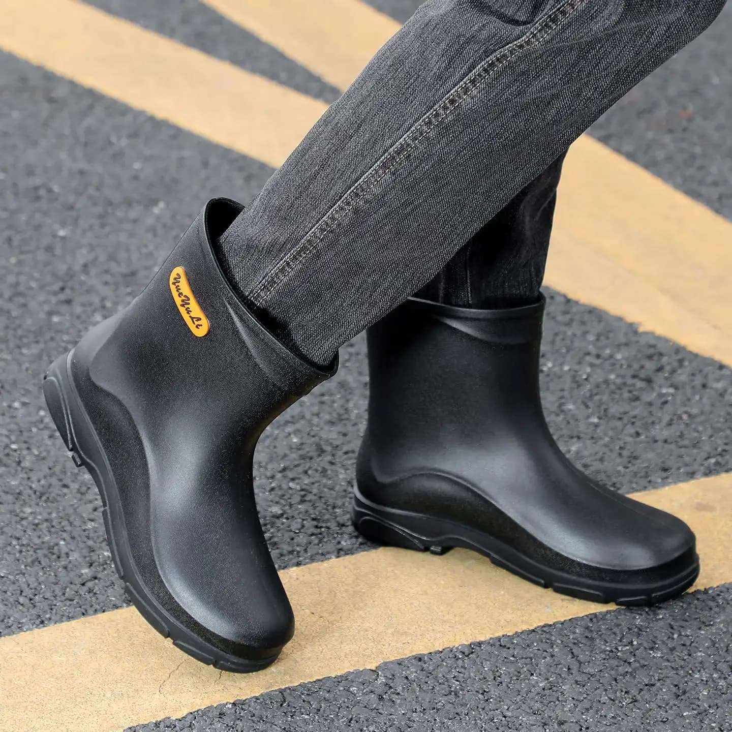 Bottes de pluie homme mi-mollet bandes réfléchissantes sécurité contrôle crues chaussures camping aventure