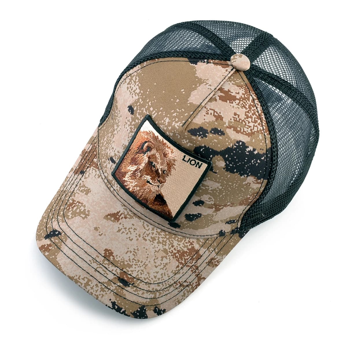 Camouflage Trucker Cap With Embroidery Lion Patch Snapback Baseball Cap For Men 
