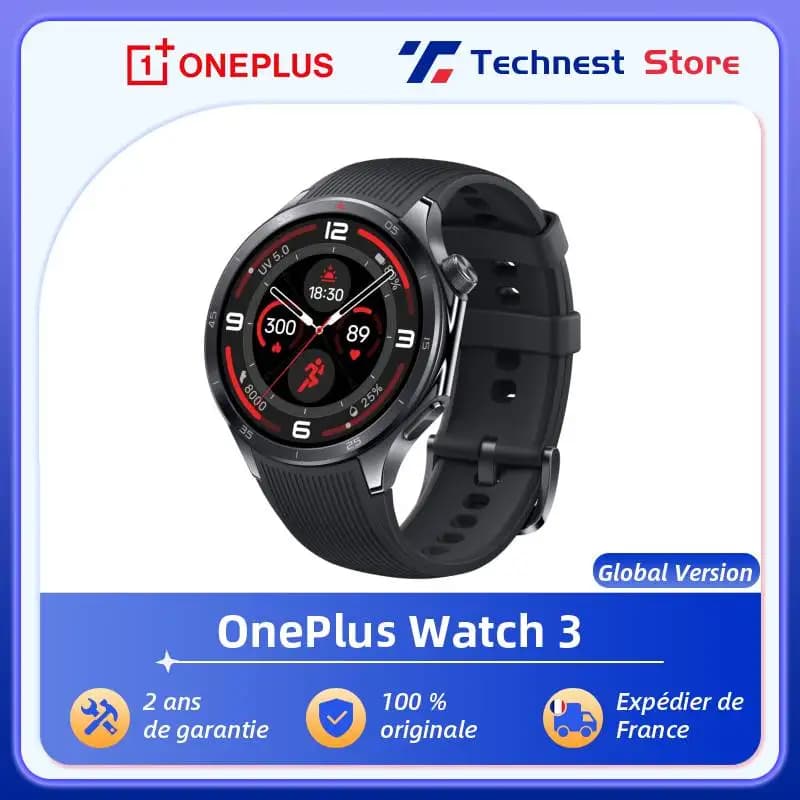 Montre Connectée OnePlus Watch 3 46mm - Écran AMOLED LTPO 1.50", Processeur Snapdragon W5, GPS Double Bande