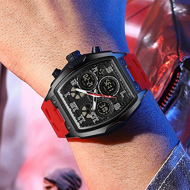 Montre homme double affichage digitale militaire luxe 2025 - Bracelet silicone sport étanche