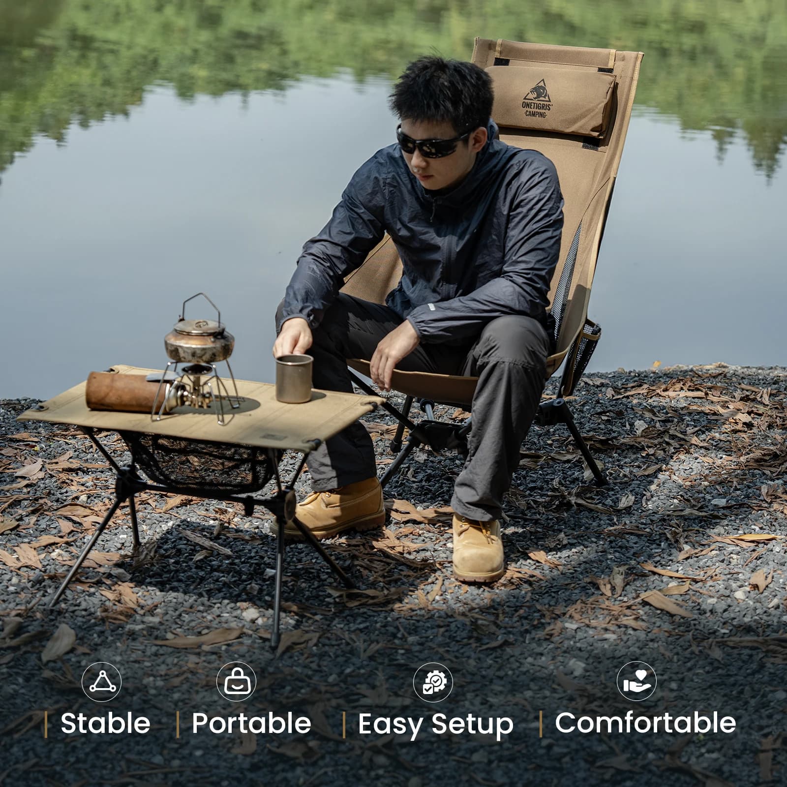 Chaise OneTigris Tigerblade pour pêche - Siège pliable robuste pêche trekking activités extérieures confortable