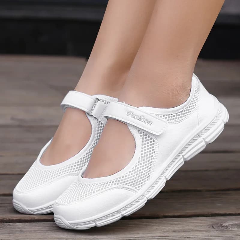 Chaussures femme vulcanisées blanches pour pêche - Sneakers mesh respirantes pêche confortable femme