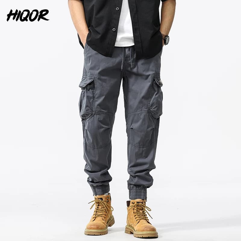 Pantalon cargo coton ample HIQOR homme baggy loose Y2k surdimensionné pêche travail outdoor