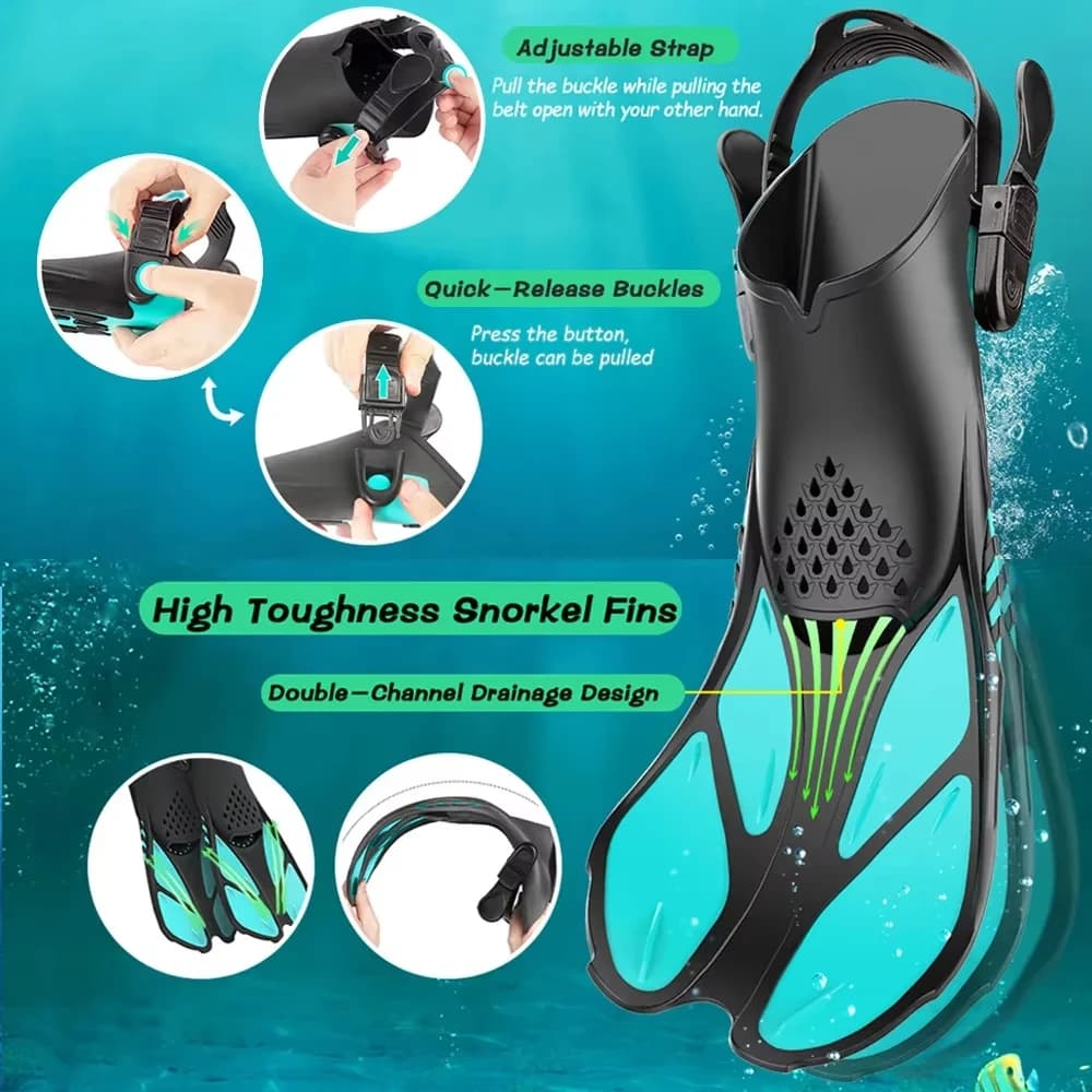 Palmes de plongée réglables silicone souple - Confortables pour pêche sous-marine et snorkeling