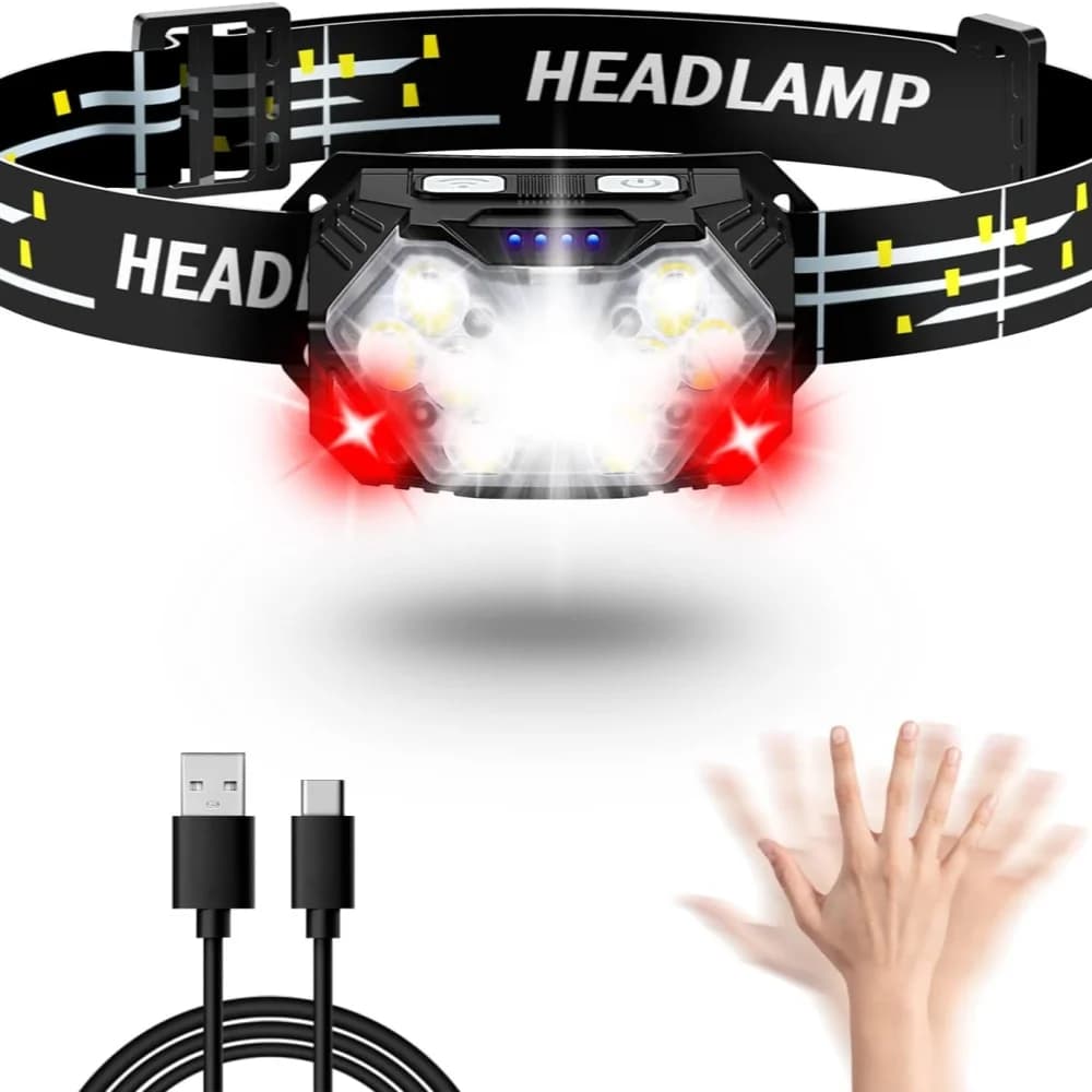 Lampe frontale LED ultra-bright avec lumière rouge rechargeable USB pour pêche et randonnée - Éclairage frontal
