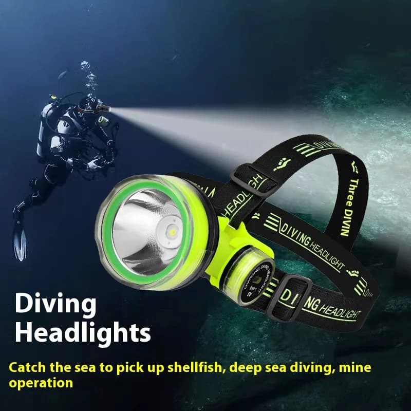 Lampe frontale plongée rechargeable 350m étanche LED puissante pour pêche sous-marine et chasse