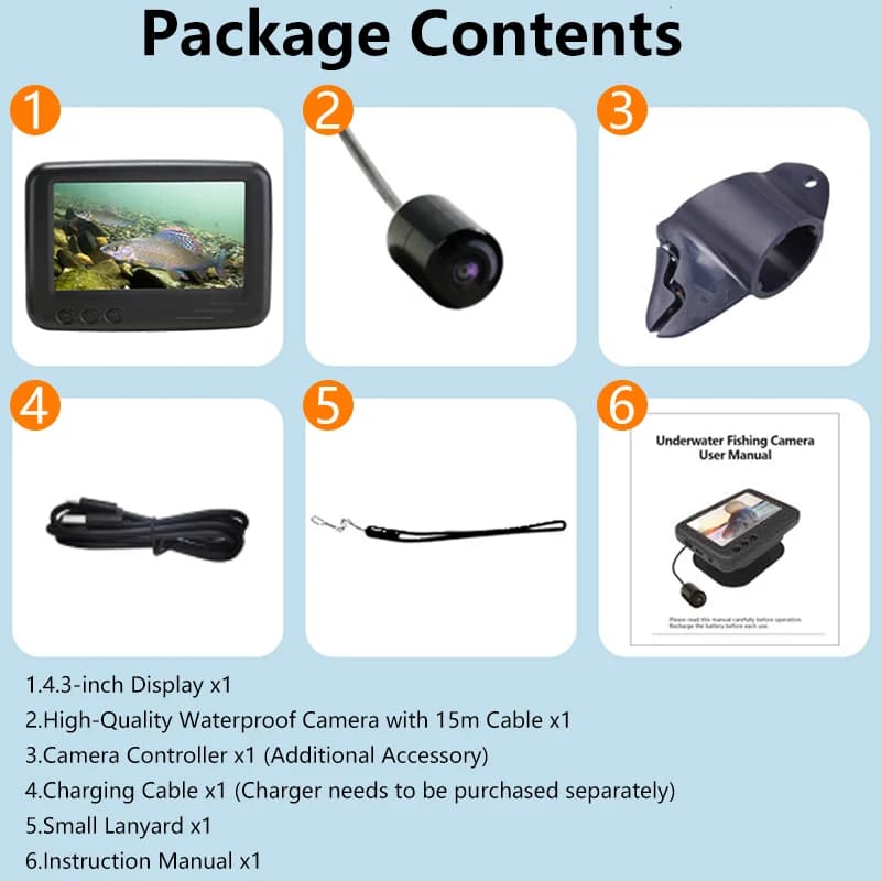 Caméra de pêche sous-marine 4.3 pouces LCD avec vision nocturne 15m câble noir pour pêche sur glace