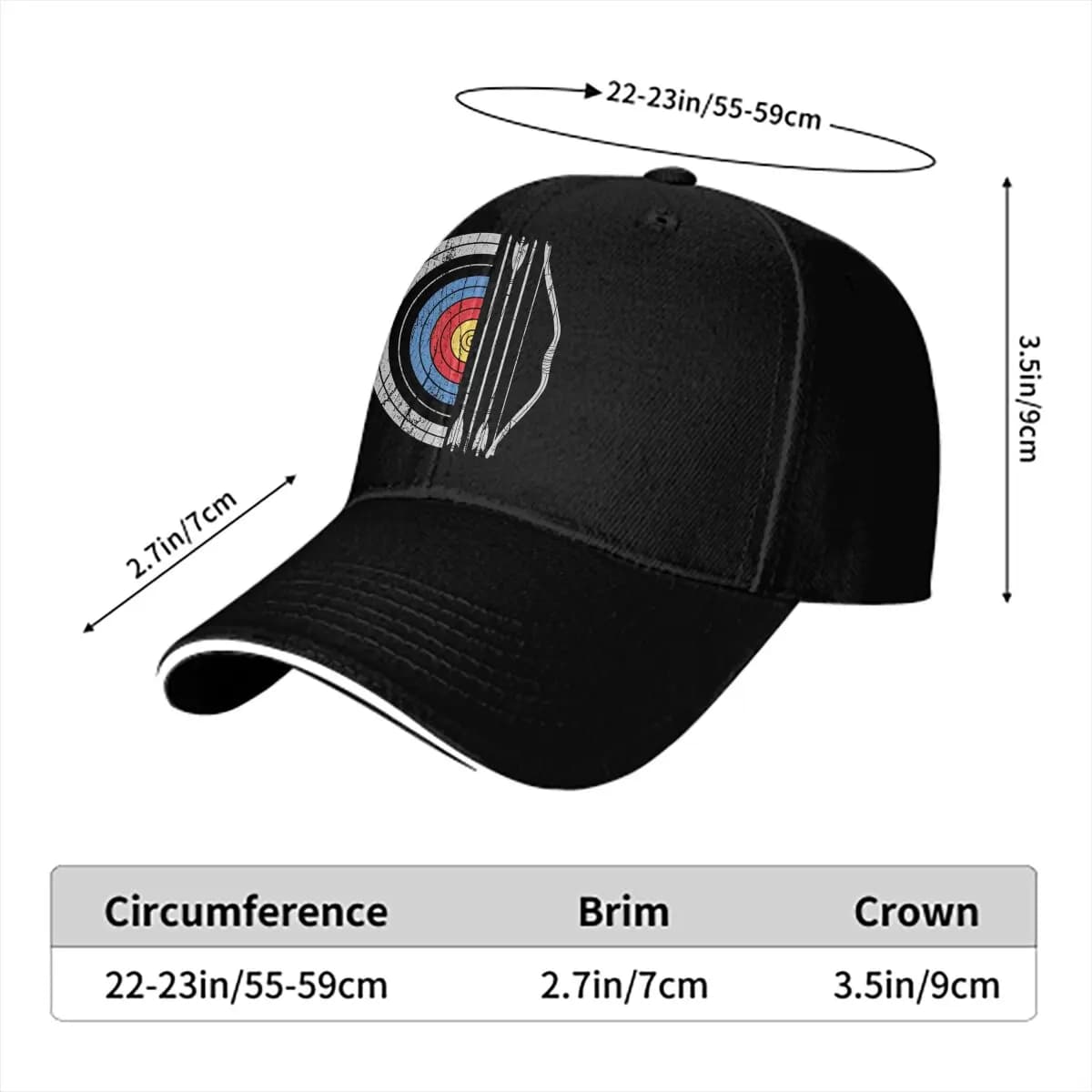 Casquette personnalisée passion tir à l'arc - Visière protection pêche multicolore homme cible flèche