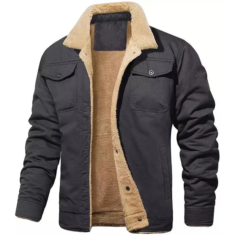Veste bomber homme hiver doublure polaire épaisse 5XL - Vêtement chaud cargo boutonnable pour pêche