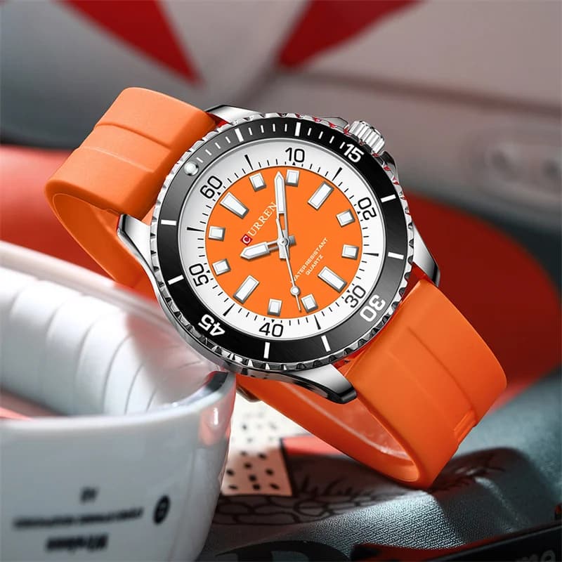 Montre étanche unisexe quartz bracelet silicone luminescente ronde pour pêche extérieure