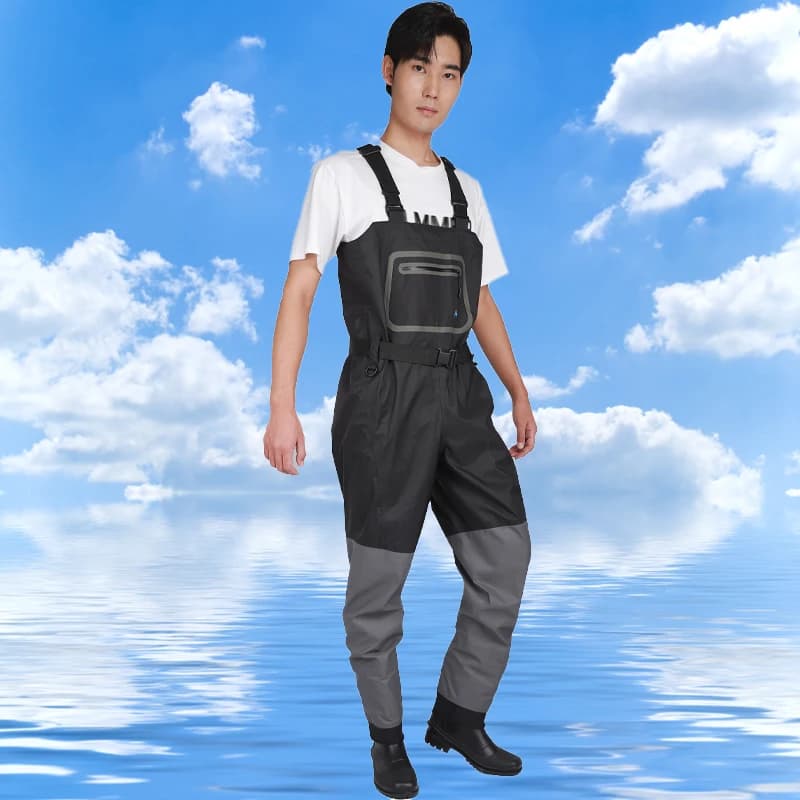 Pantalon wading étanche PVC respirant fermeture éclair avant pêche à la mouche poche couvertes