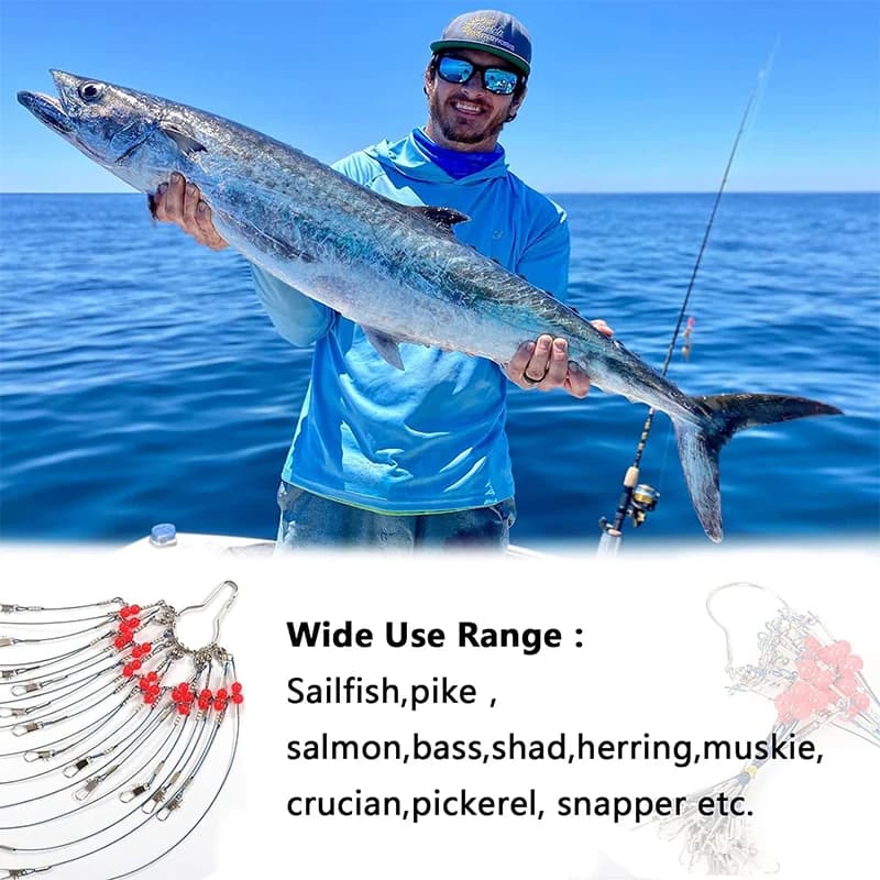 Montage de Pêche Leader Rig Acier Inoxydable Bleu avec Snap, pour Bar et Mer Résistant