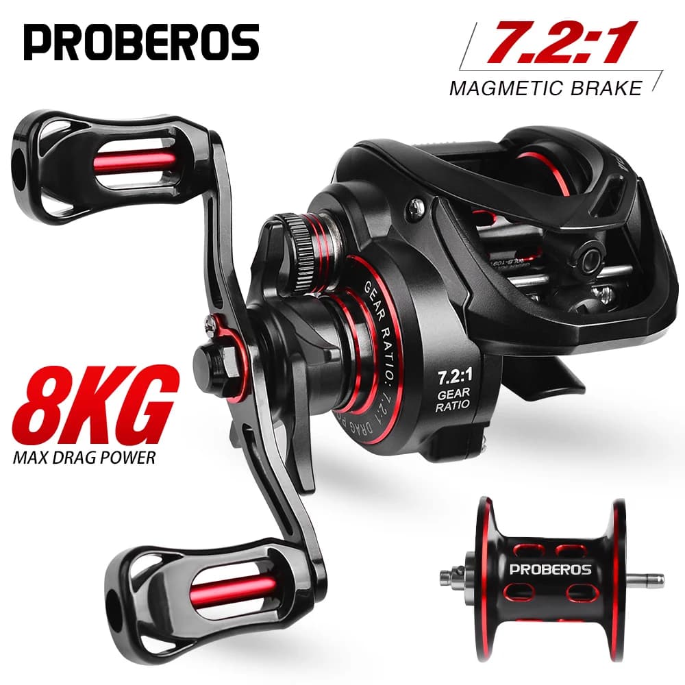 Moulinet baitcasting Proberos ratio 7.2:1 5+1 roulements 8kg frein pour pêche mer lourde