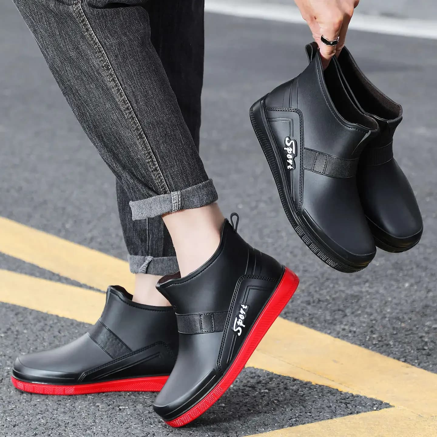 Bottes de pluie homme mi-mollet bandes réfléchissantes sécurité contrôle crues chaussures camping aventure
