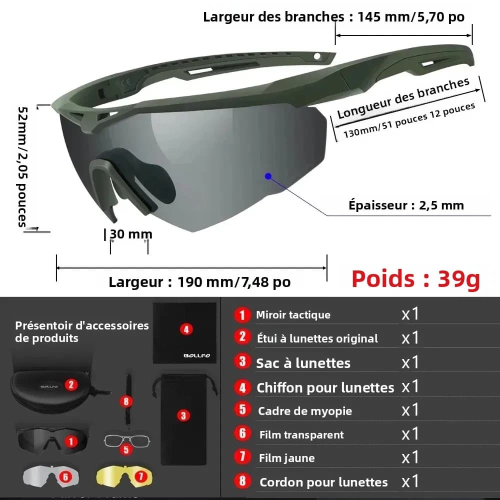 Lunettes de protection tactiques 3 lentilles - Anti-buée pour pêche par tous temps