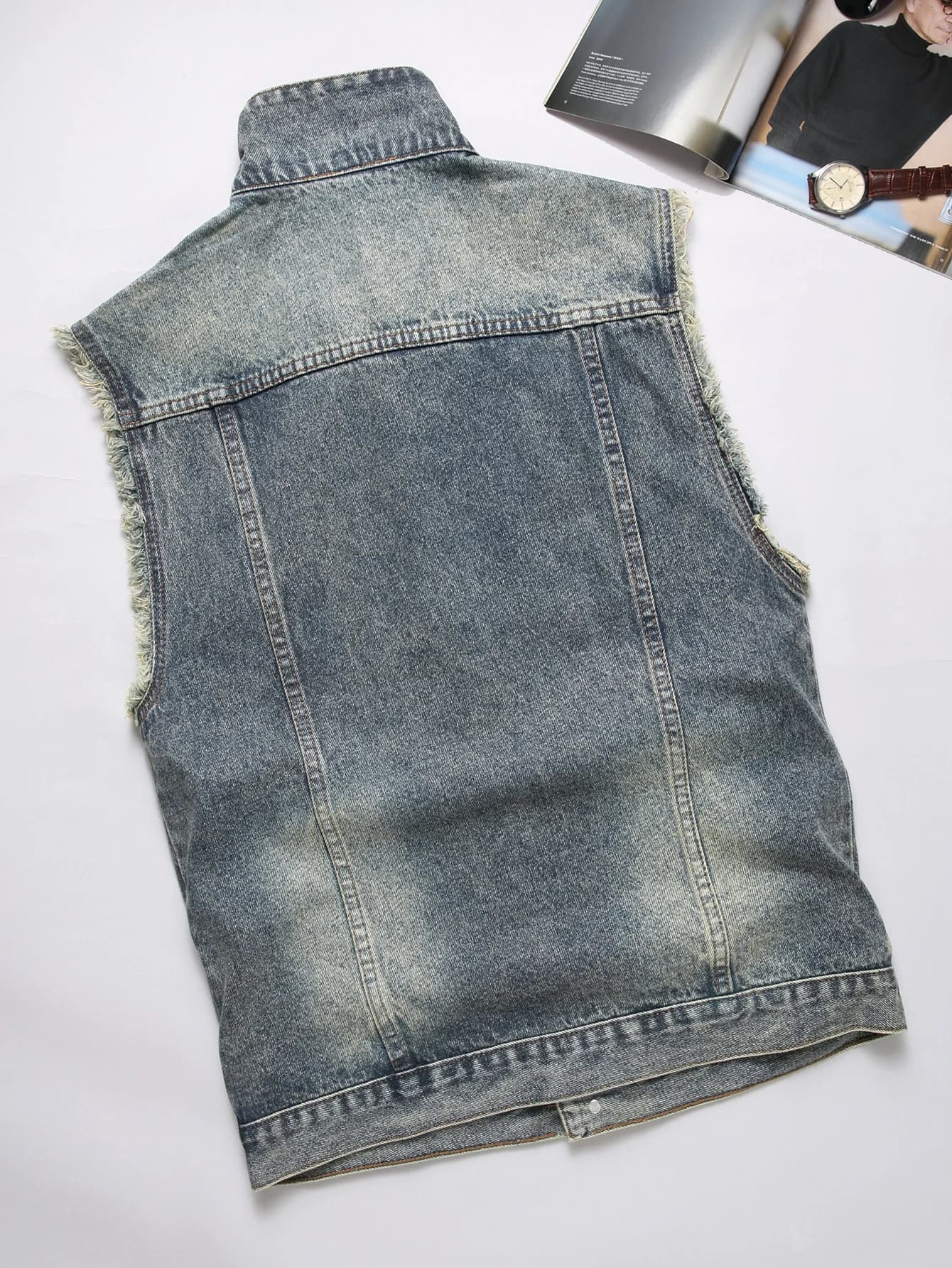 Veston débardeur en denim frangé printemps automne - Veste sans manches tendance casual pour homme