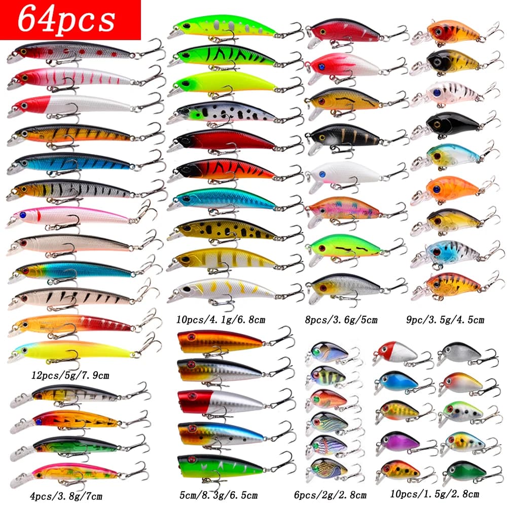 Set de Leurres de Pêche Appâts Durs Minnow Flottants Crankbait Wobblers pour Truite Brochet Perche