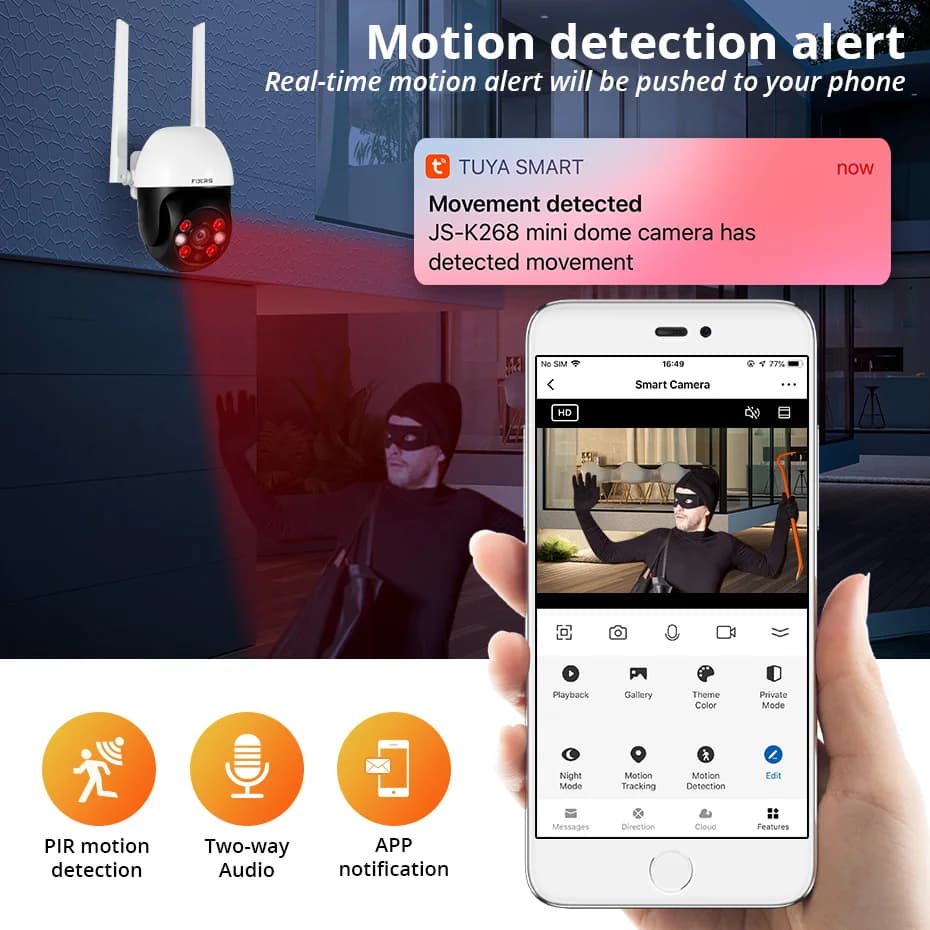 Caméra de sécurité extérieure Fuers 8MP 4K - Détection humaine IA, suivi automatique, WiFi Tuya