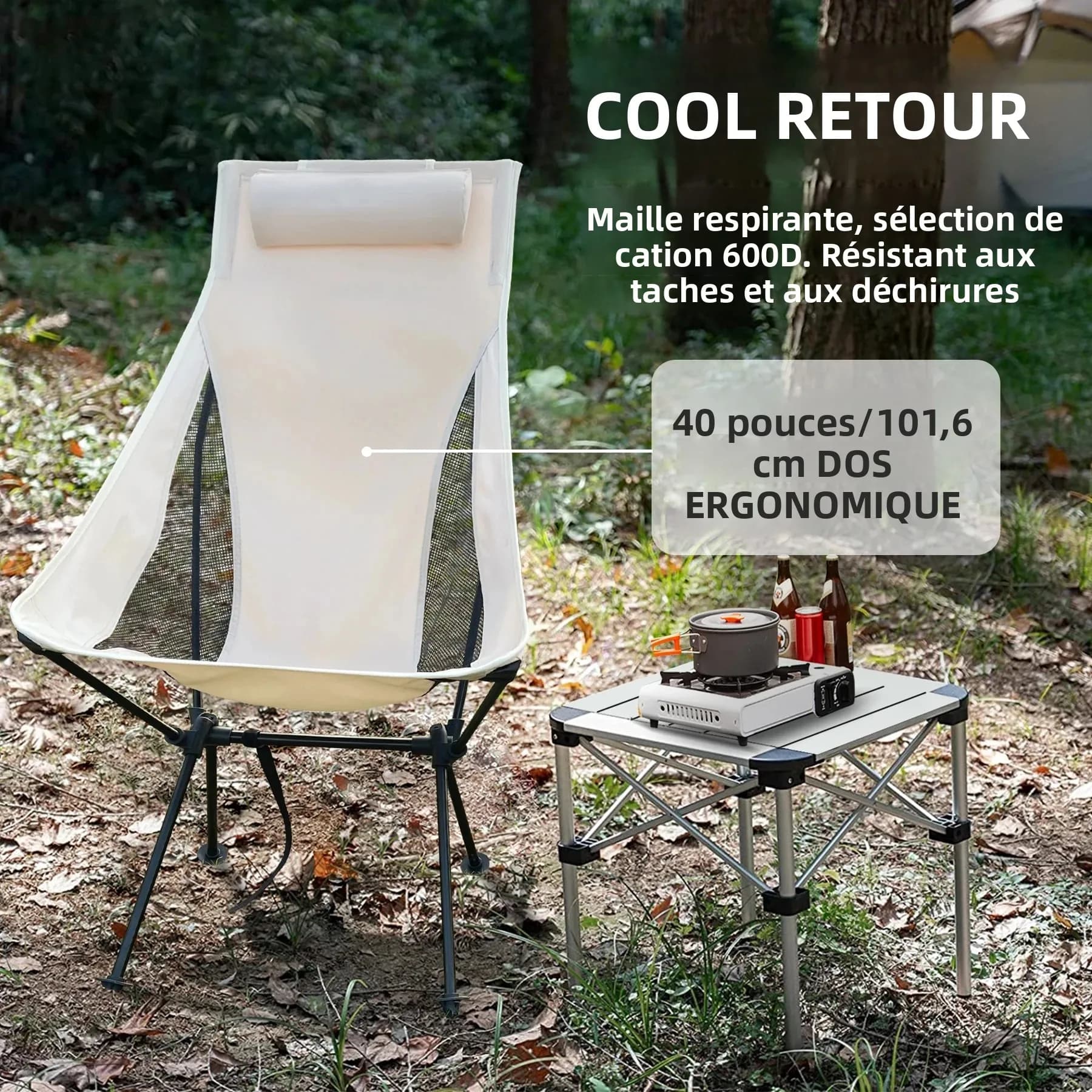 Siège pliant WESTTUNE portable avec appui-tête - Chaise pêche camping légère aluminium extérieur