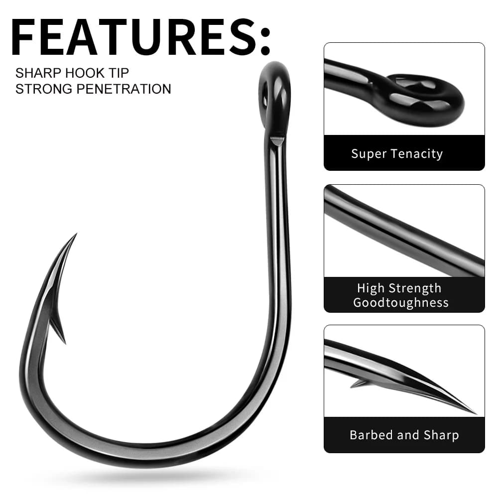 Hameçons acier carbone ardillon plaque fer 1/0#-12/0# gros poissons - 10 pièces sac