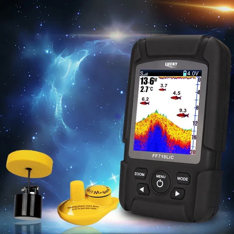 Détecteur poissons portable Lucky FF718LIC sans fil capteur sonar alarme profondeur 2-en-1 pêche