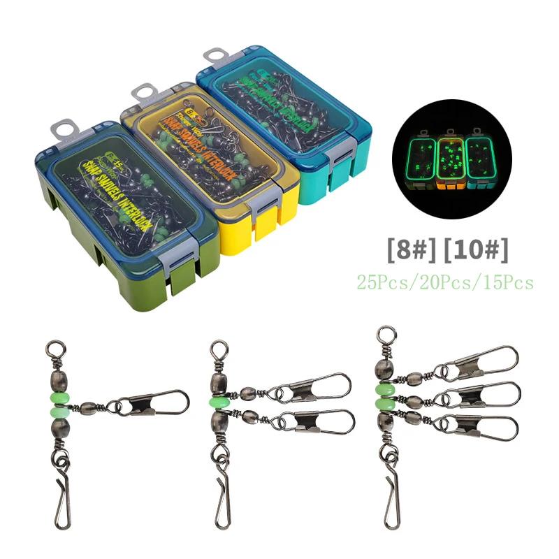 Barillet lumineux connecteur de pêche 25 pièces avec émerillon et clip à verrou pour leurre souple