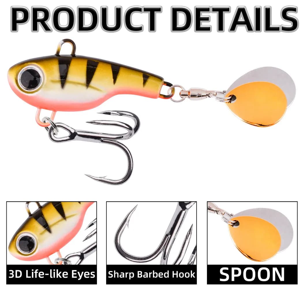 Leurre spinner métal vibrant 5g à 20g avec queue rotative et paillettes pour pêche au leurre ou trolling