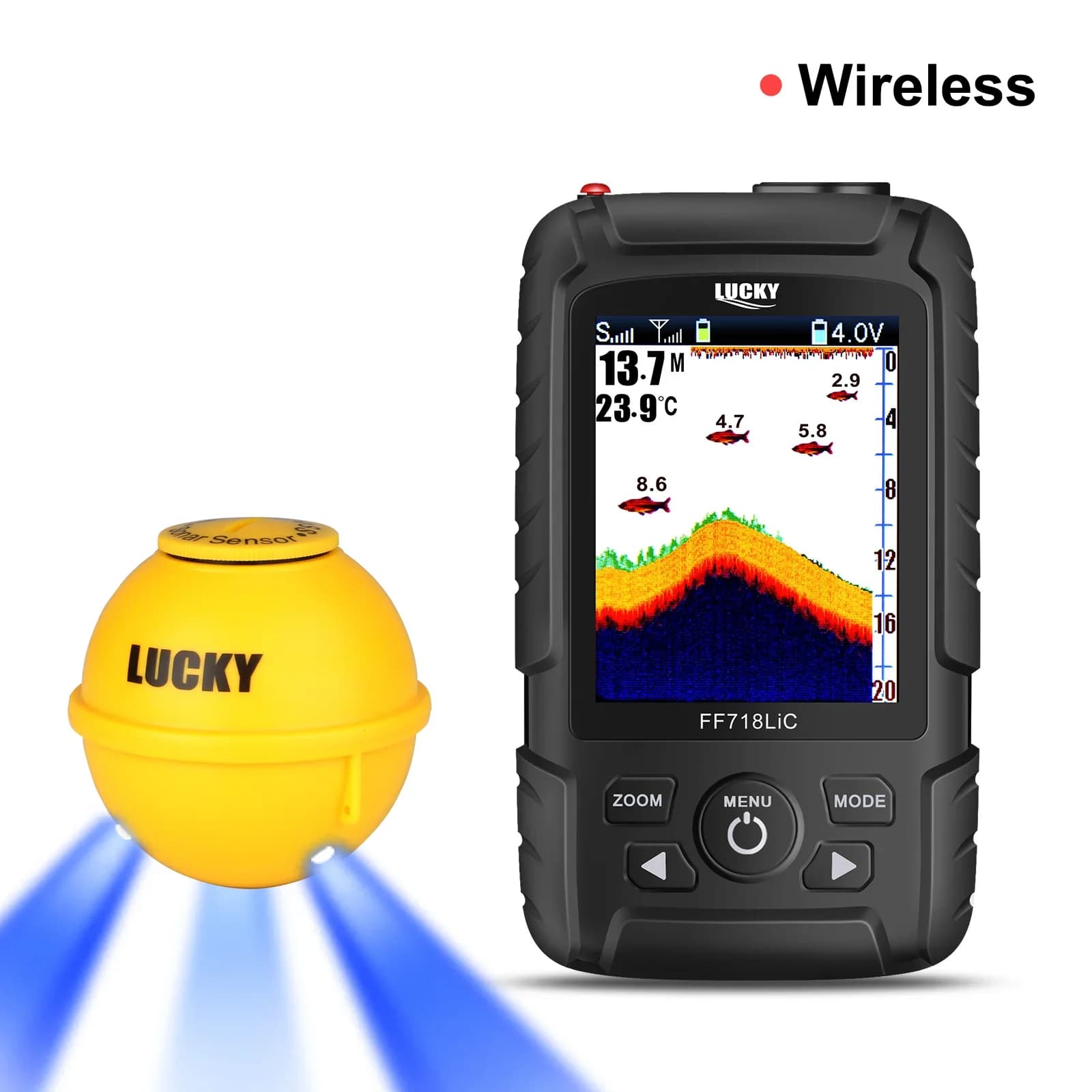 Sonar portable Lucky 45m avec lampe attractive - Détecteur de poissons sans fil étanche FF718LiC-WLA
