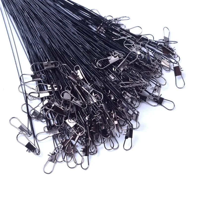 20 pièces bas de ligne acier anti-dent 15 à 30 cm avec émerillon pour pêche des carnassiers