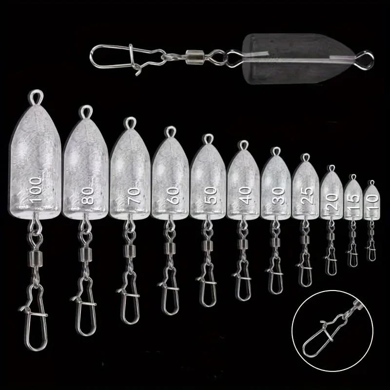 Plombs de pêche bass mer avec émerillon rapide - 5 pièces plombs bullet poids plongée 11 tailles au choix
