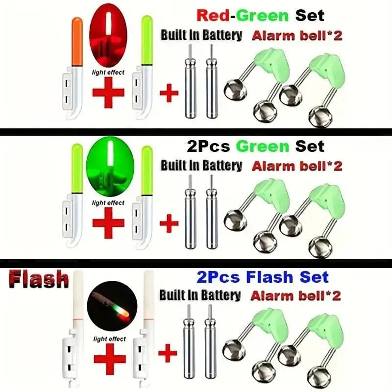 2 lumières LED pour canne pêche CR425 + 2 alarmes morsure pour pêche nocturne accessoires éclairage