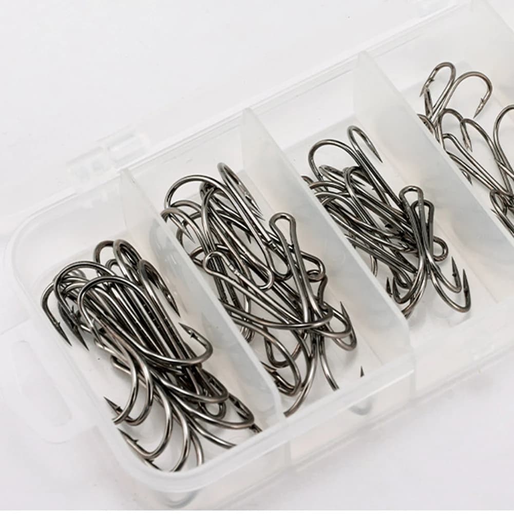 Hameçons double 50 pièces longue hampe pour grenouilles - Acier haute carbone barbelé