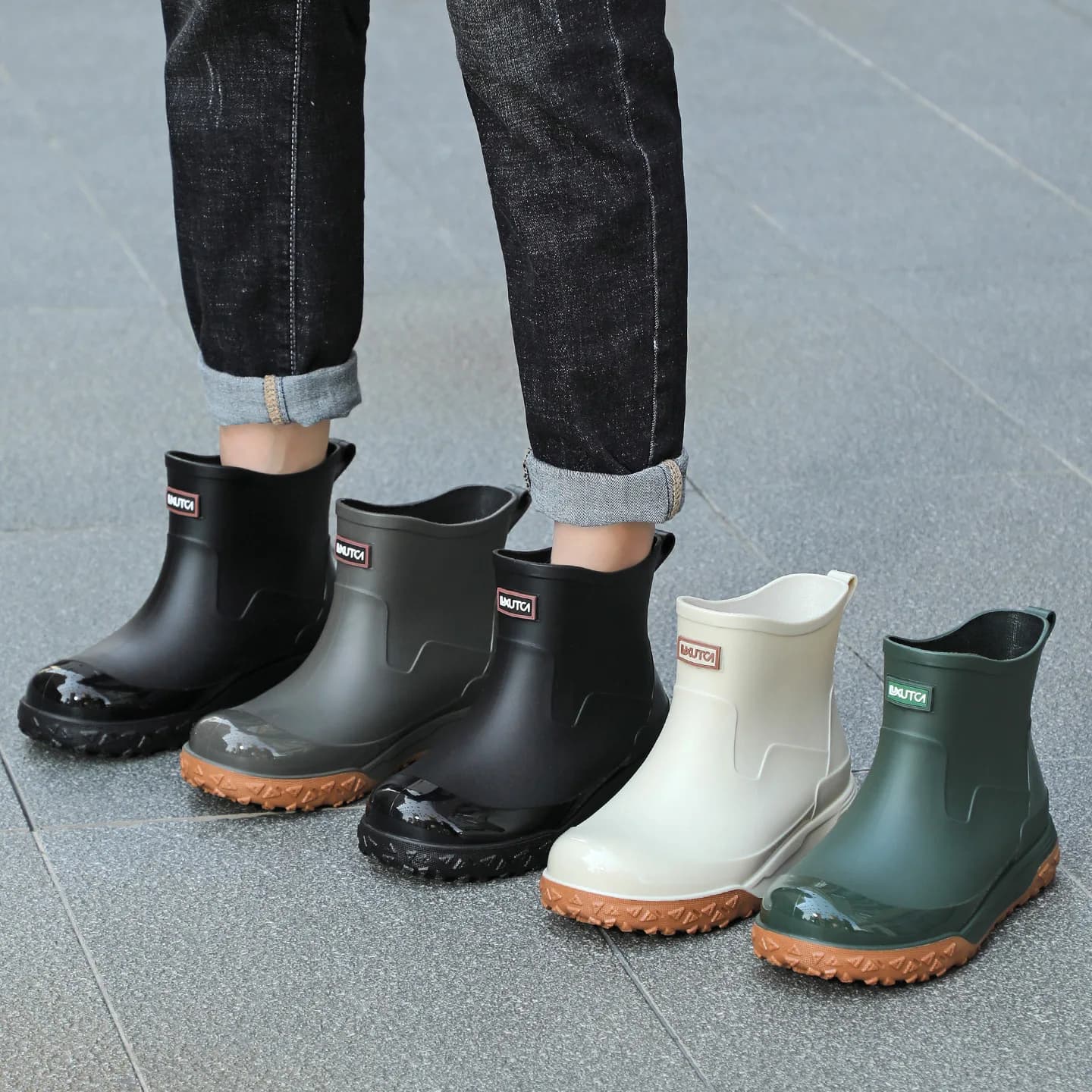 Bottes pluie courtes mode hommes pêche - Chaussures caoutchouc légères cuisine travail étanches anti-dérapantes