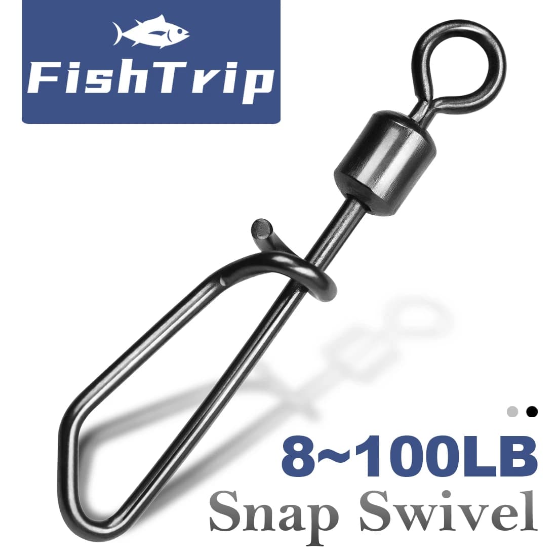 Snap Swivel FishTrip pour leurres et montages hélicoptère, lot de 10 à 100 émerillons à clip
