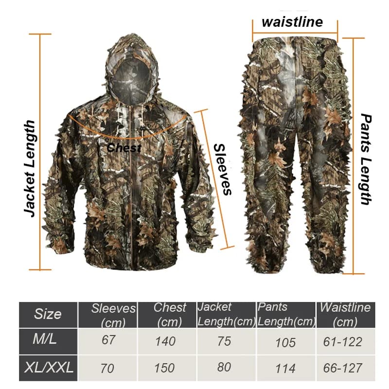 Équipement chasse Ghillie 3D feuilles léger - camouflage sniper airsoft tir pêche extérieur