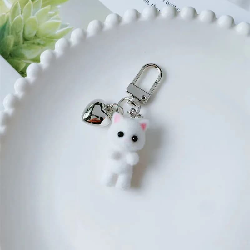 Porte-clés chat mignon flocking 3D - Charme téléphone et sac décoratif cadeau original
