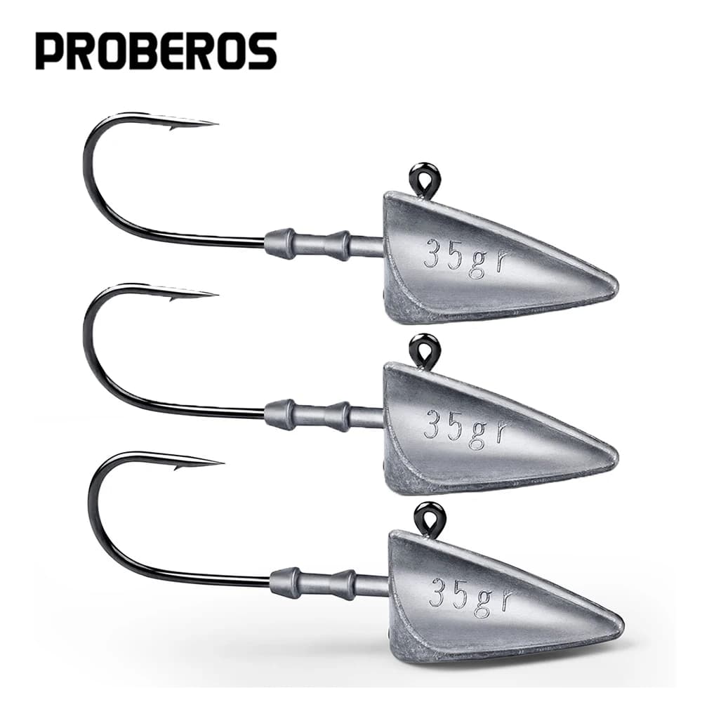 Lot de 5 têtes plombées triangulaires pour pêche, 7g à 35g, avec hameçons très aiguisés