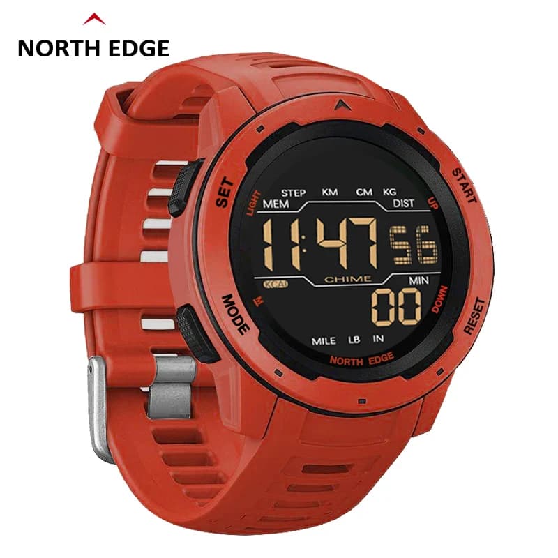 Montre NORTH EDGE - Double fuseau horaire, podomètre running, étanche 50m et réveil militaire digital