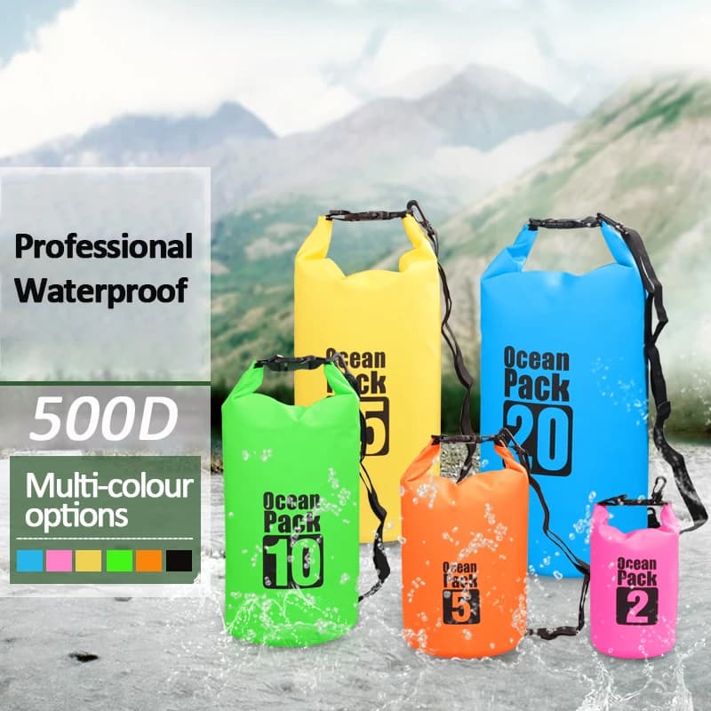 Sac étanche flottant 500D 2L à 30L pour pêche en bateau rafting et activités nautiques