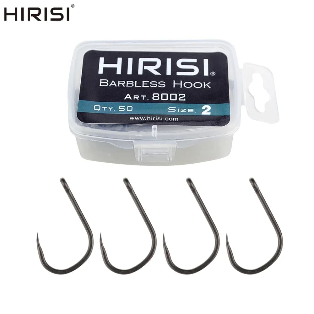 Hameçons Hirisi 50pcs sans ardillon acier inoxydable haute teneur en carbone PTFE pour pêche sportive