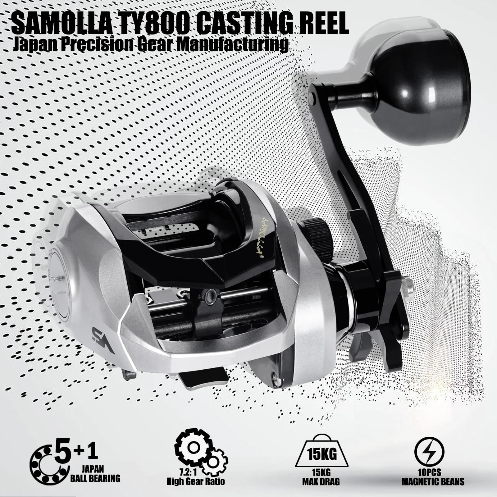 Moulinet casting SAMOLLA lourd 15kg frein mer pêche traîne gros poissons base métal étanche