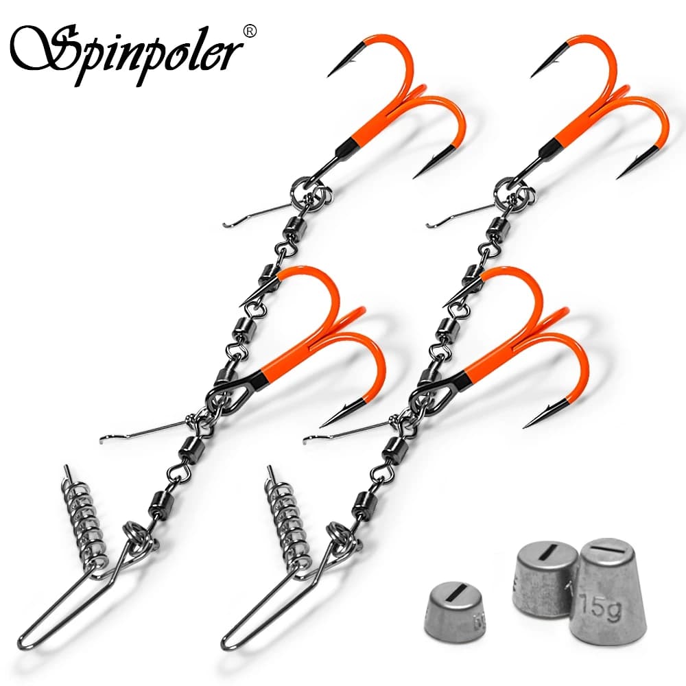 Spinpoler multi-depth rolling swivel flame stinger rig UV-actif hameçon plombé leurre souple swimbait