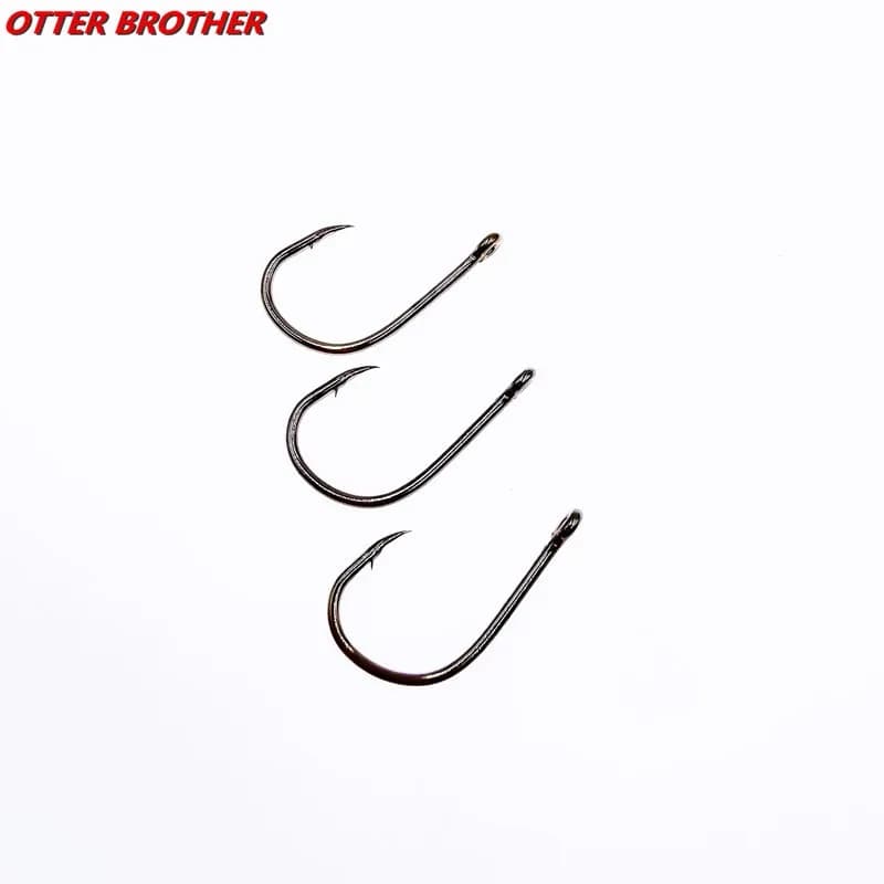 Hameçons simples carpe 30 pièces anneau circulaire acier carbone tailles 3-12# pour pêche aux vers
