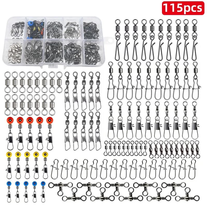 Set de 115 connecteurs de pêche pour leurres avec système de changement rapide spinner et agrafes